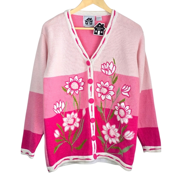 Storybook Knits Sweaters - *VTG/NWT* STORYBOOK KNITS Vtg Pink Floral Cardigan, Pink Floral Knit Sweater